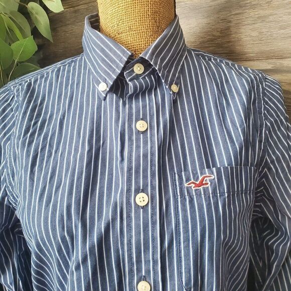Hollister Blue and White Striped Button Down Long Sleeve Women's Shirt Size S - Picture 5 of 10